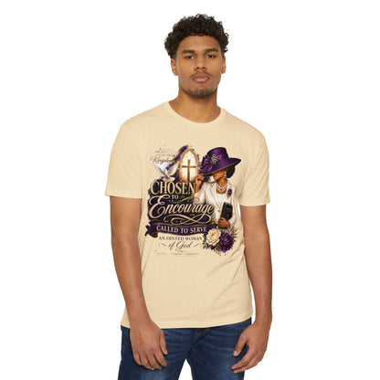 Chosen to Encourage Christian T-Shirt — 'Called to Serve' Purple Church Hat Design
