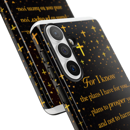 Phone Case — "For I Know" Jeremiah 29:11 Gold Cross Christian Tough Case