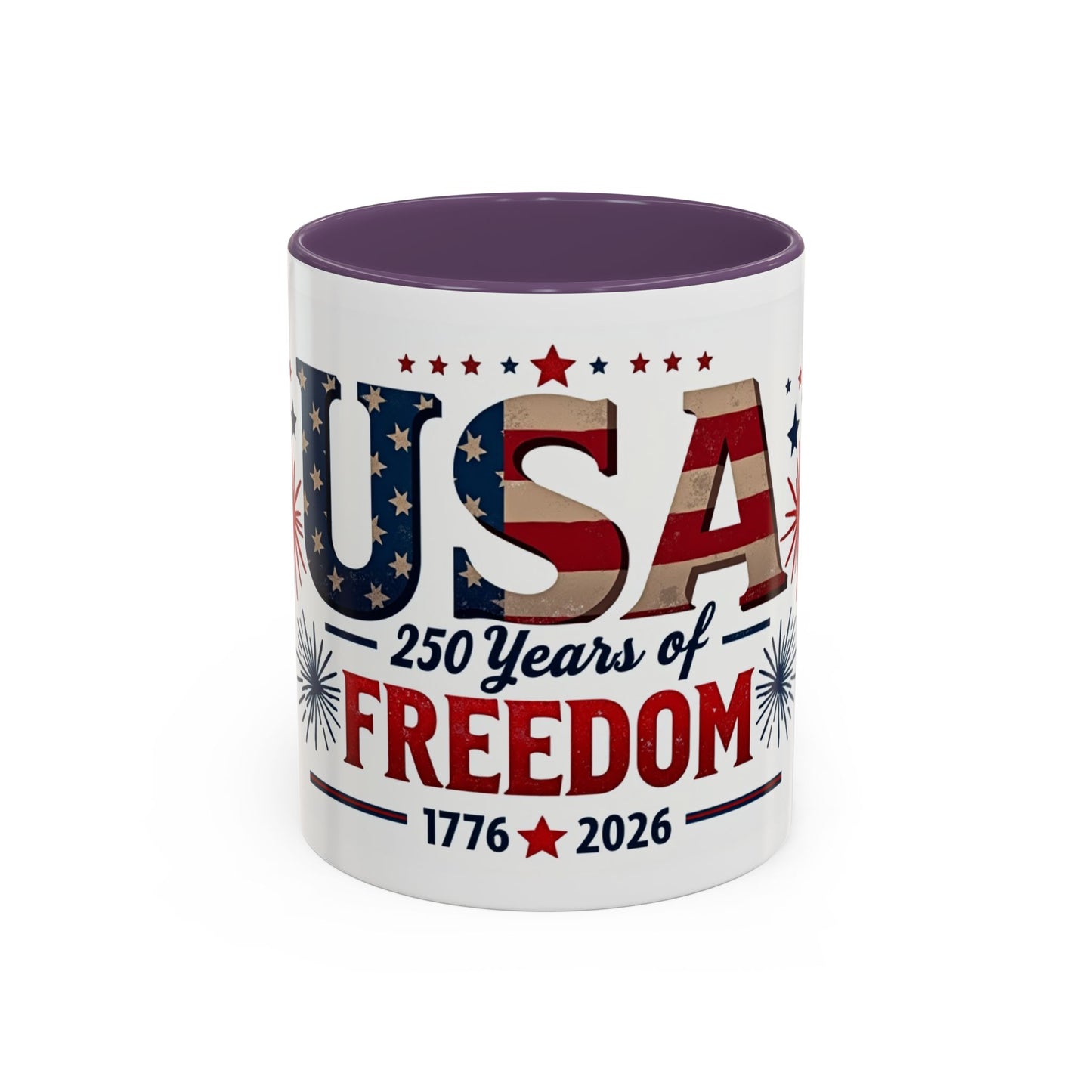 USA 250 Years of Freedom Accent Coffee Mug – 1776–2026 Patriotic Fourth of July Gift