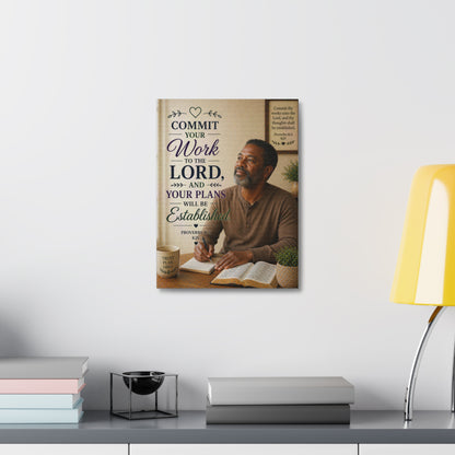 Inspirational Scripture Canvas — "Commit Your Work to the Lord" Wall Art