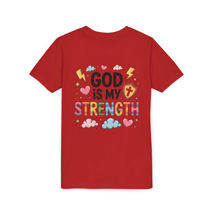 God Is My Strength Youth Tee — Cute Faith-Based Kids T-Shirt