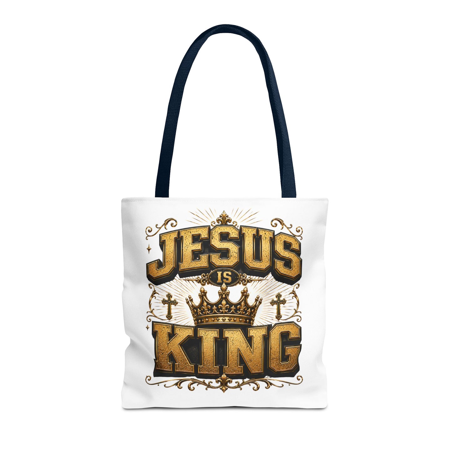 Jesus Is King Tote Bag - Christian Faith Crown Design