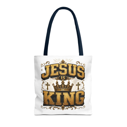 Jesus Is King Tote Bag - Christian Faith Crown Design