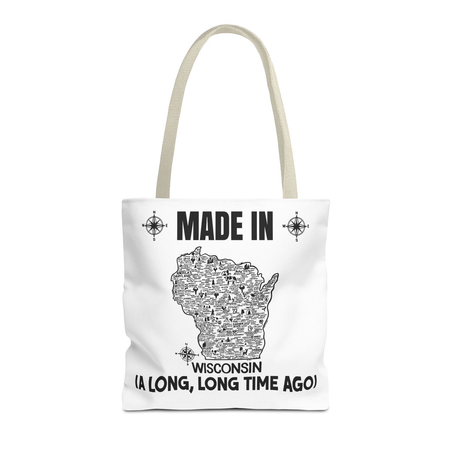Made in Wisconsin Tote Bag — Vintage Map State Pride Tote ("A Long, Long Time Ago")