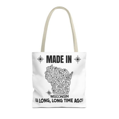 Made in Wisconsin Tote Bag — Vintage Map State Pride Tote ("A Long, Long Time Ago")