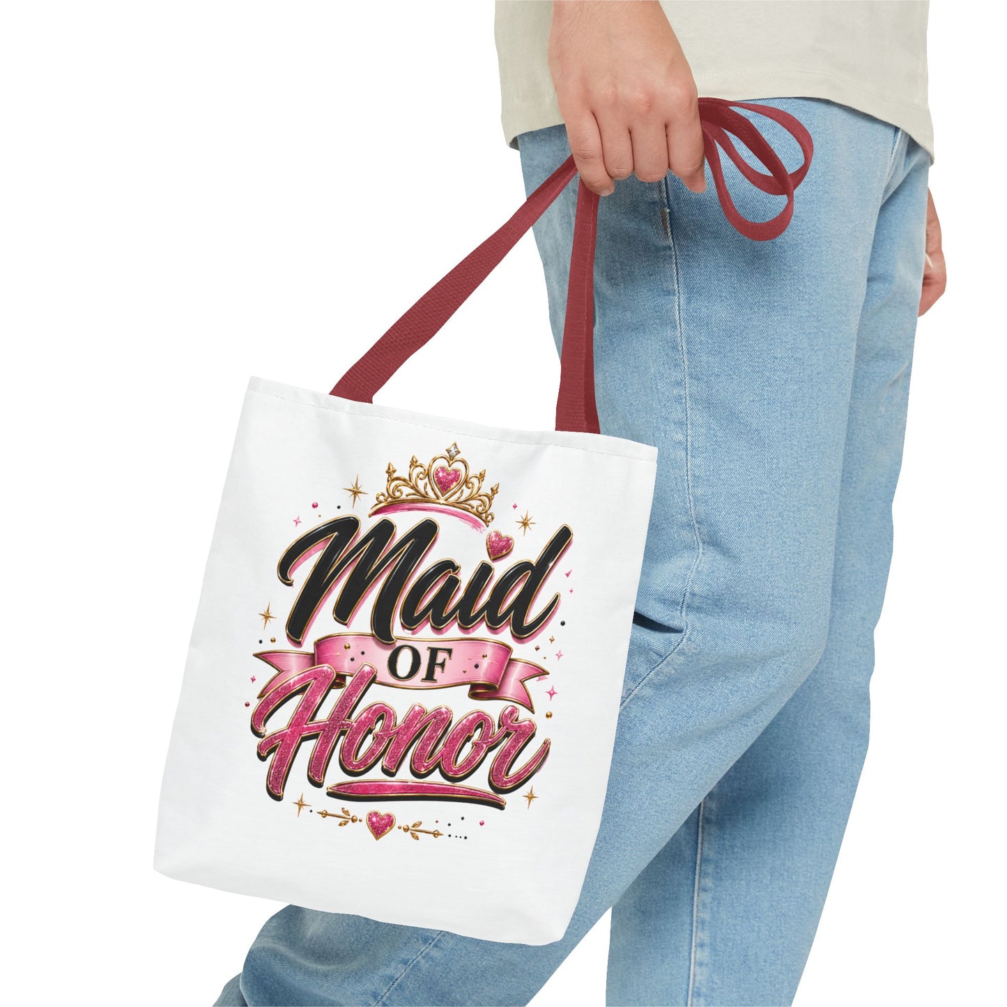 Maid of Honor Tote Bag — Pink Crown Bridal Party Tote for Weddings & Bachelorette