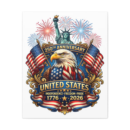 United States 250th Anniversary Stretched Canvas – 1776–2026 Eagle & Statue of Liberty Patriotic Wall Art