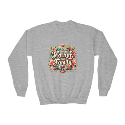 Youth Sweatshirt - "Mother & Family" Floral Quote Crewneck