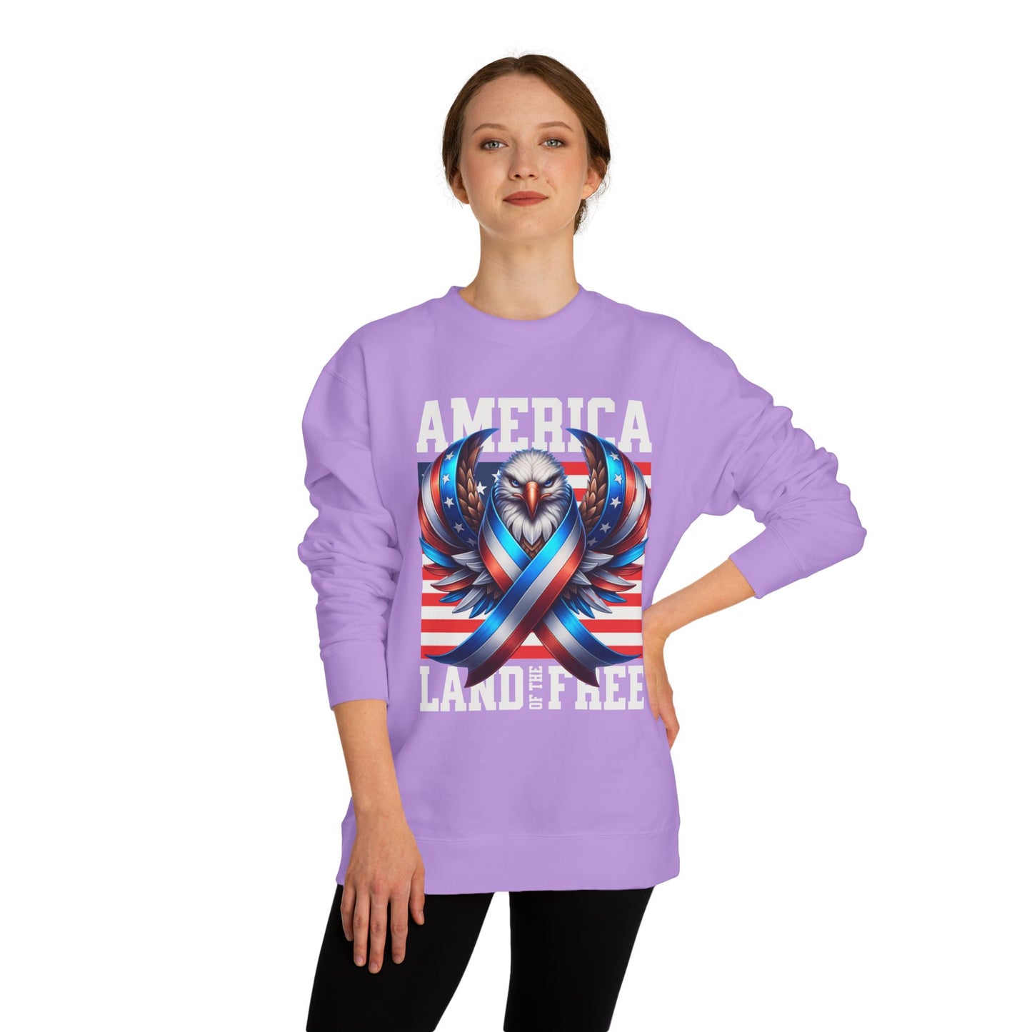 America Land of the Free Sweatshirt — Patriotic Eagle Ribbon Crewneck