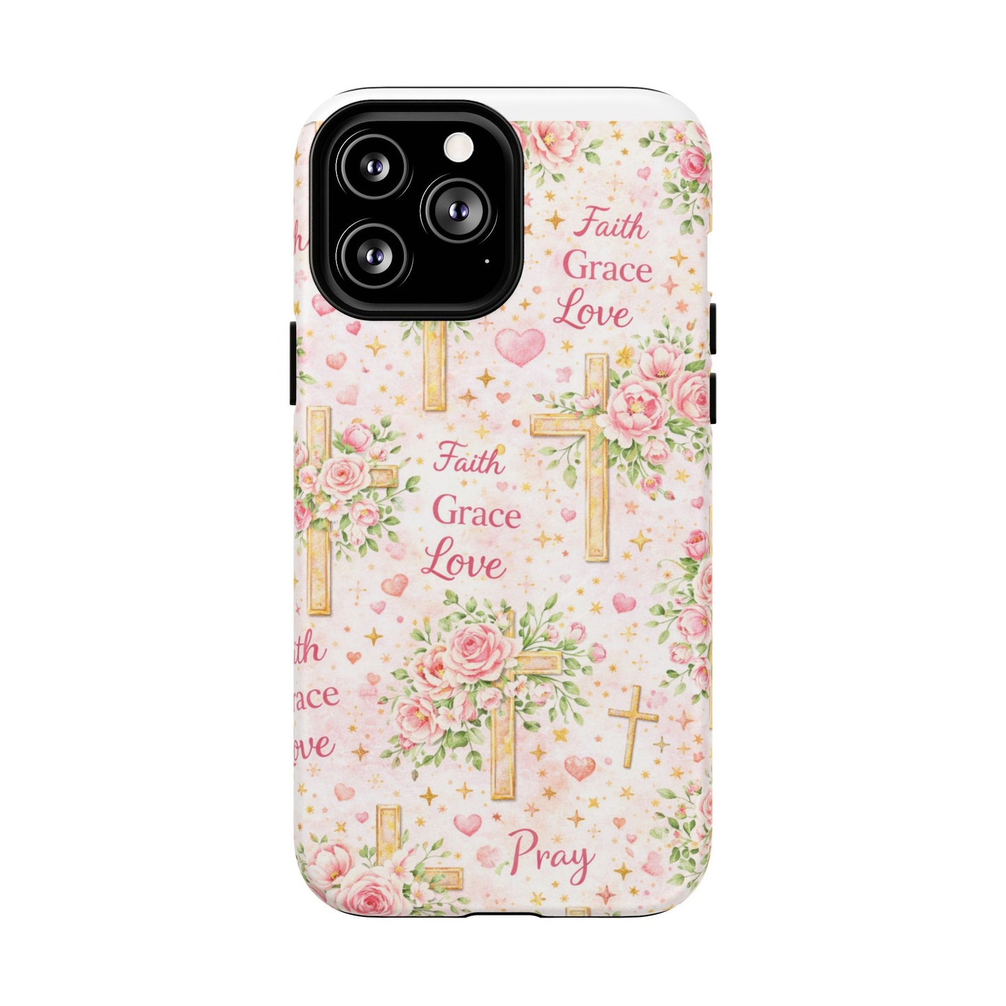 Christian Floral Cross Phone Case — "Faith Grace Love" Tough Magnetic Case