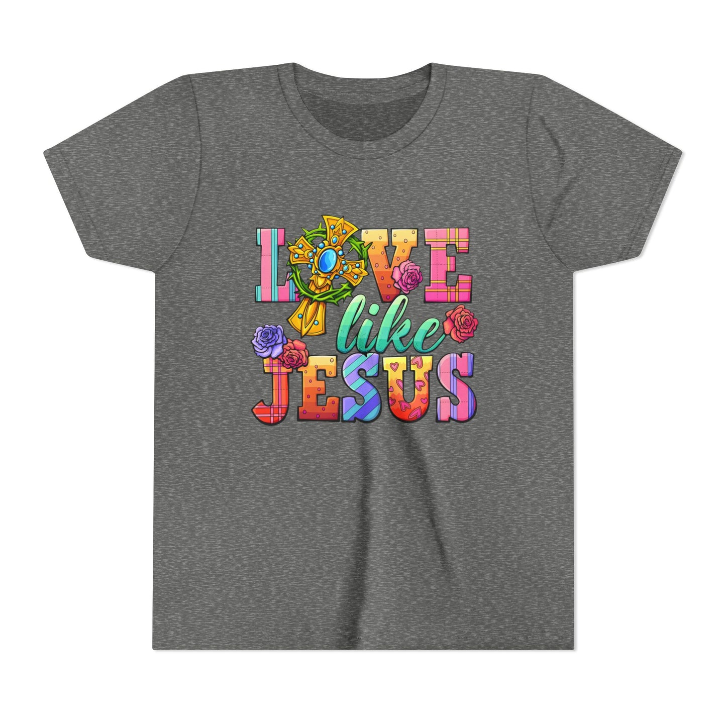 Youth Tee — "Love Like Jesus" Colorful Faith Graphic