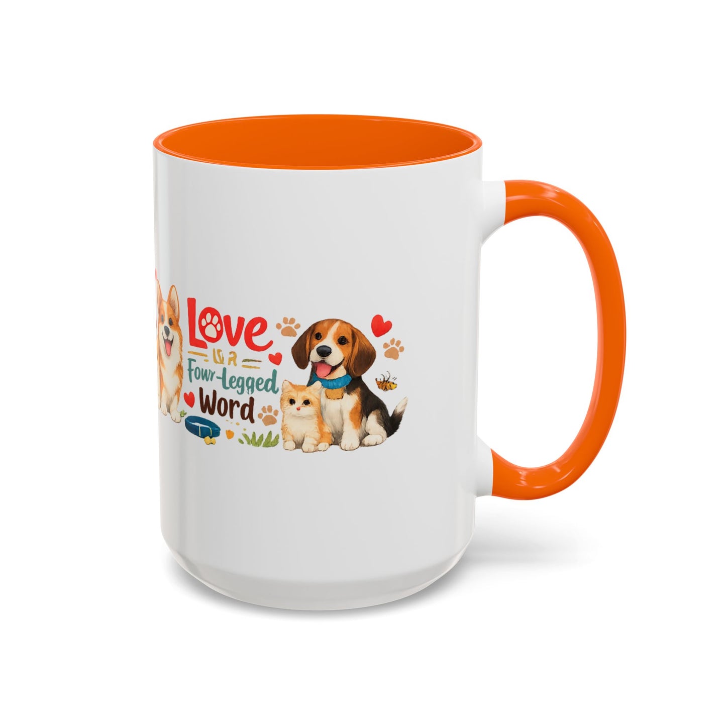 Dog Lover Accent Coffee Mug — “Love is a Four-Legged Word” Ceramic Gift