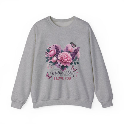 Mother's Day Floral Crewneck Sweatshirt — “Mother's Day I Love You” Heart Design