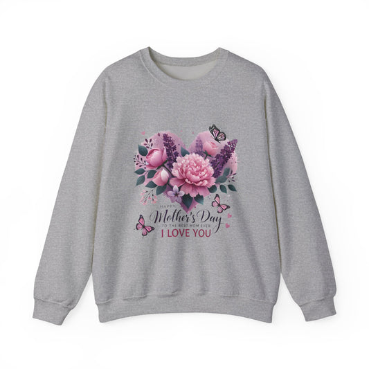 Mother's Day Floral Crewneck Sweatshirt — “Mother's Day I Love You” Heart Design