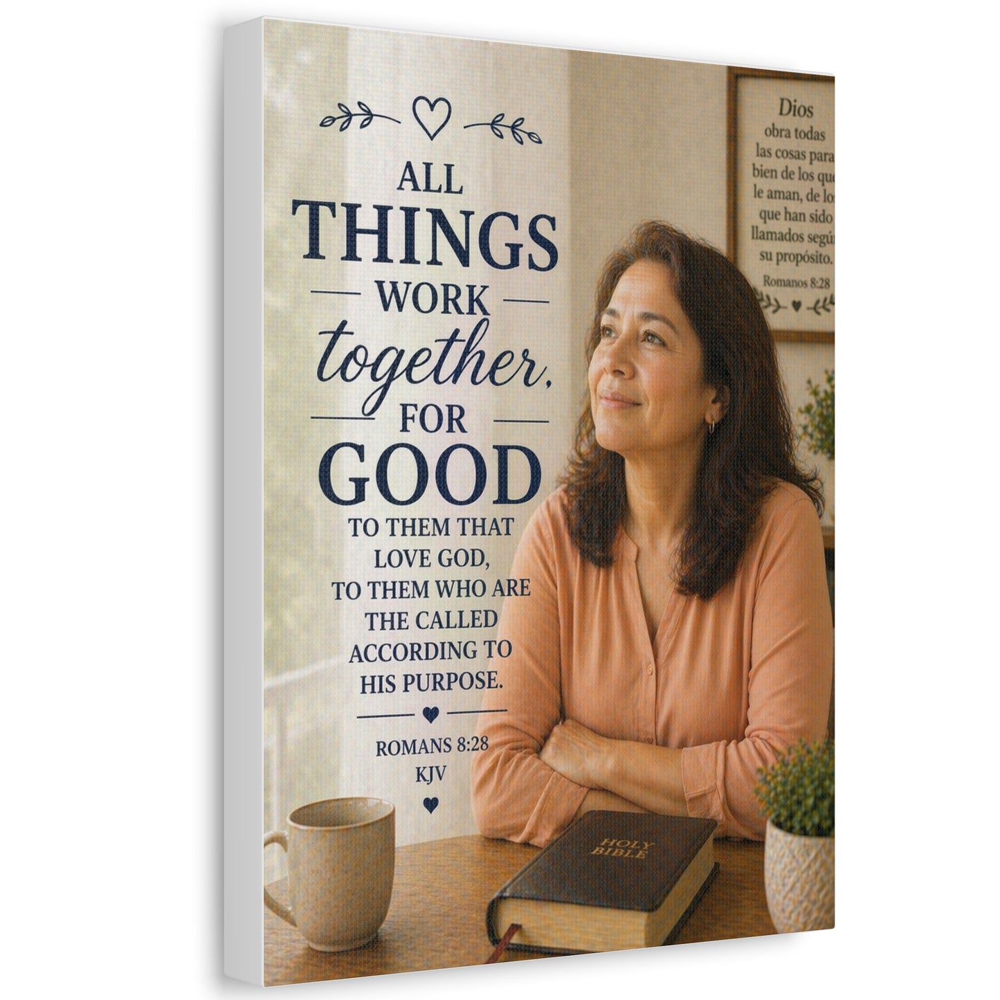 All Things Work Together For Good Stretched Canvas – Romans 8:28 Inspirational Christian Wall Art