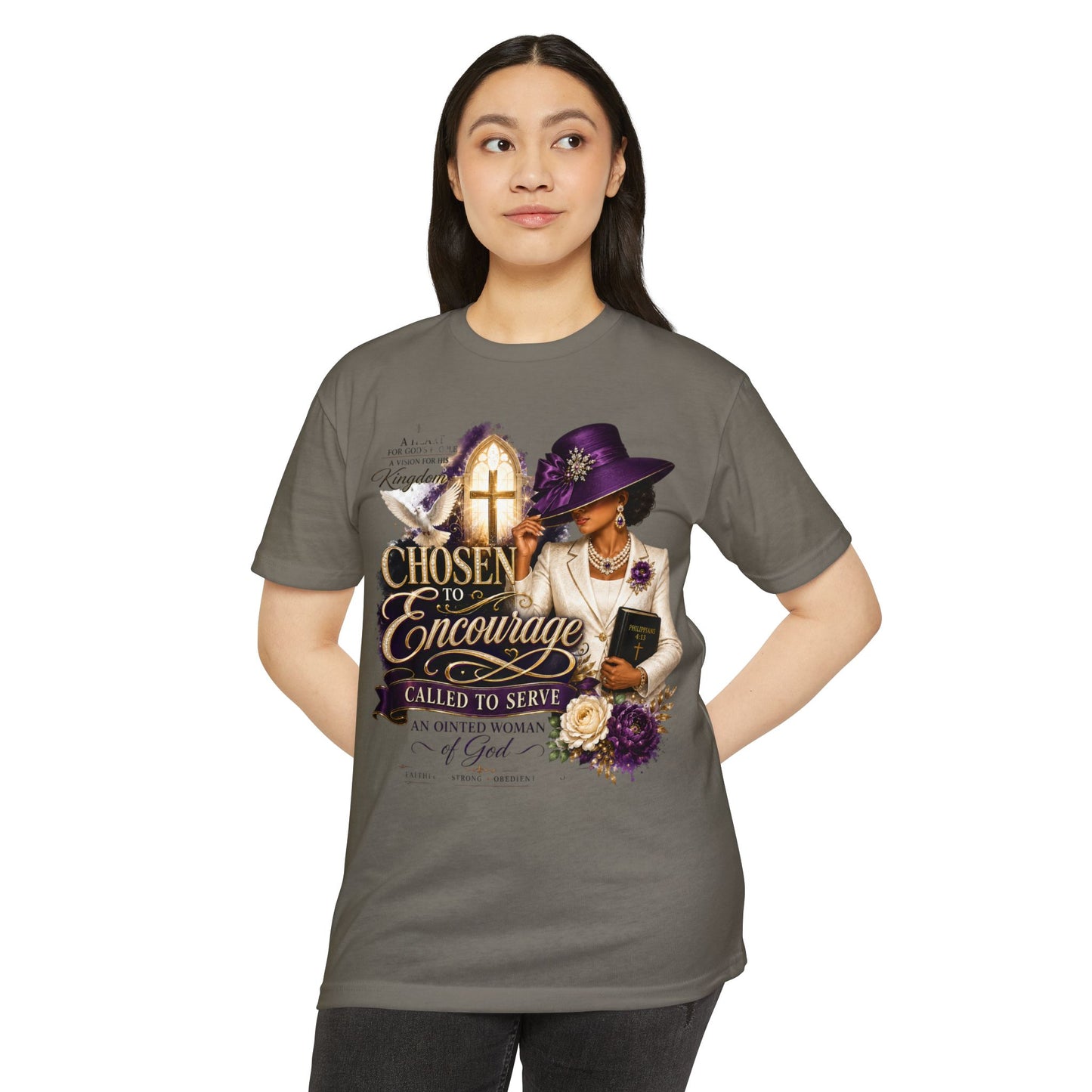 Chosen to Encourage Christian T-Shirt — 'Called to Serve' Purple Church Hat Design