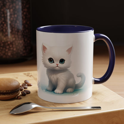 Cute White Kitten Accent Coffee Mug — Cute Cat Coffee Cup (11/15oz)