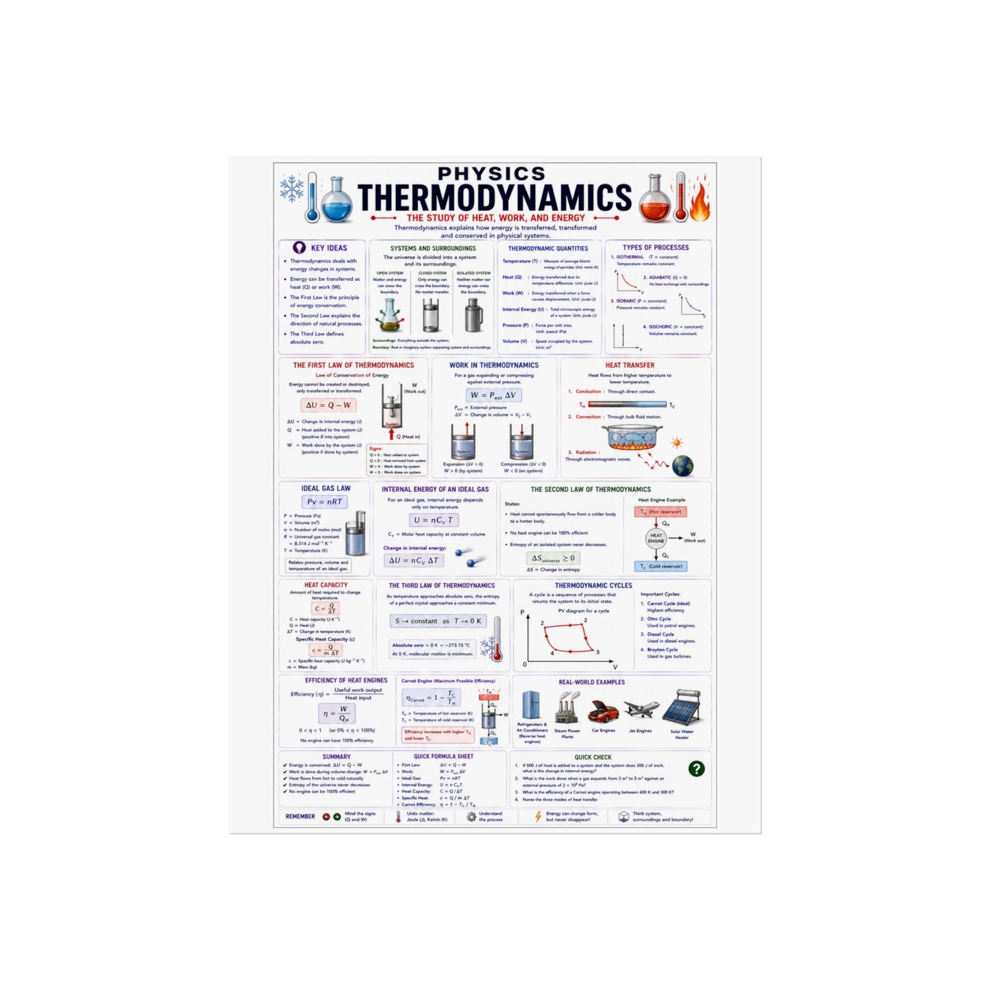 Thermodynamics Physics Poster — Educational Fine Art Wall Chart
