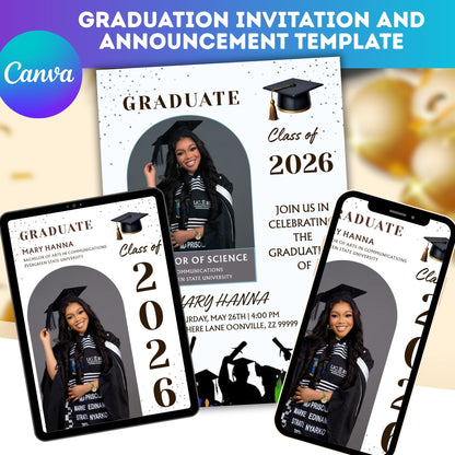 Graduation Invitation & Announcement Template | Editable Digital Grad Party Invite