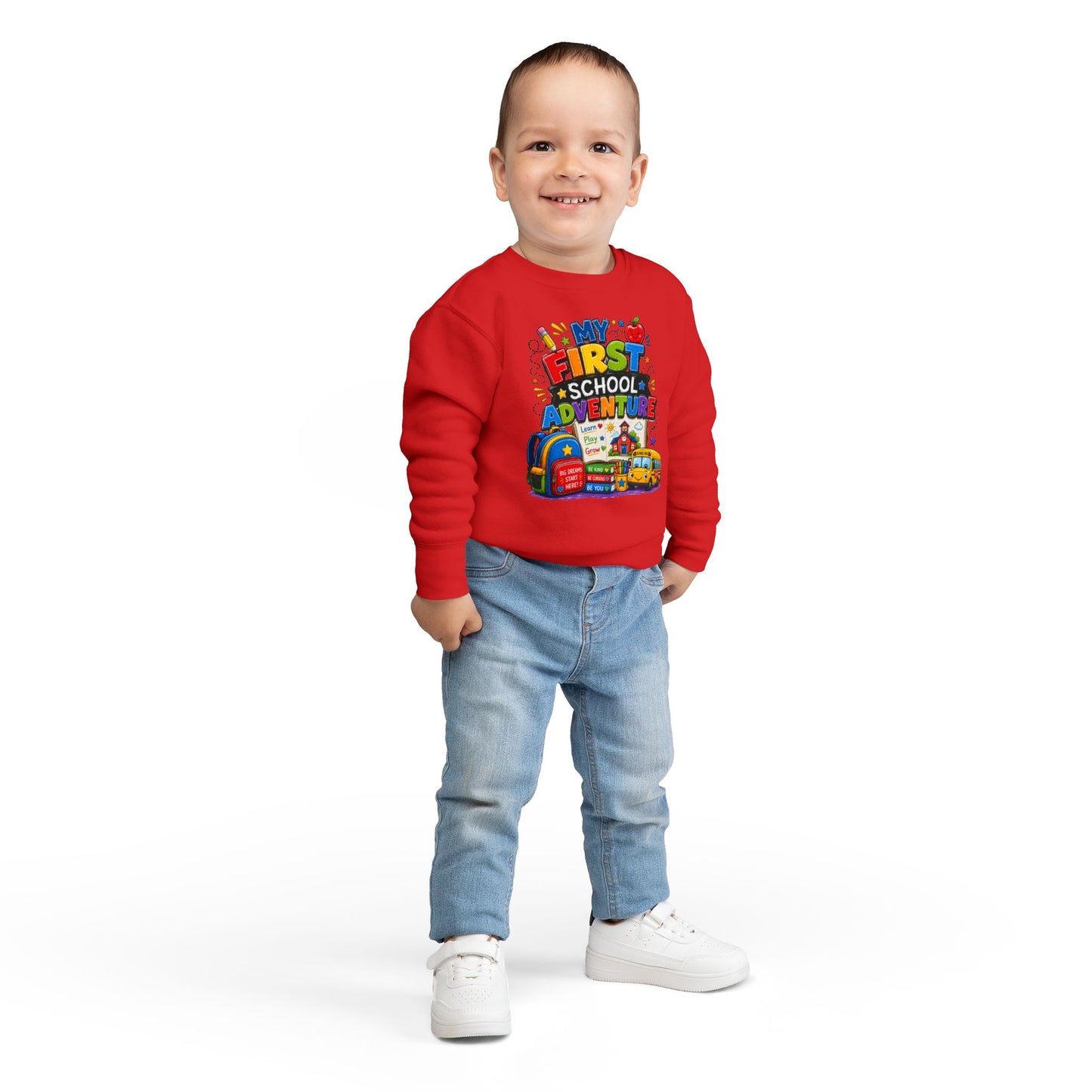Toddler Sweatshirt — "My First School Adventure" Back-to-School Kids Sweatshirt