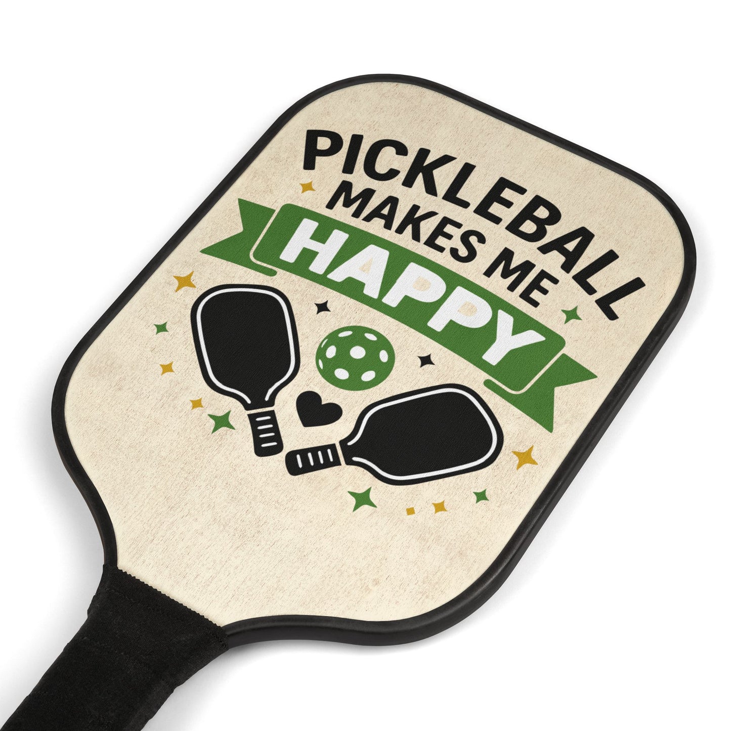 Pickleball Paddle Set – “Pickleball Makes Me Happy” Design (2 Paddles + Balls)