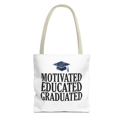 Motivated Educated Graduated Tote Bag – Graduation Cap Student Gift