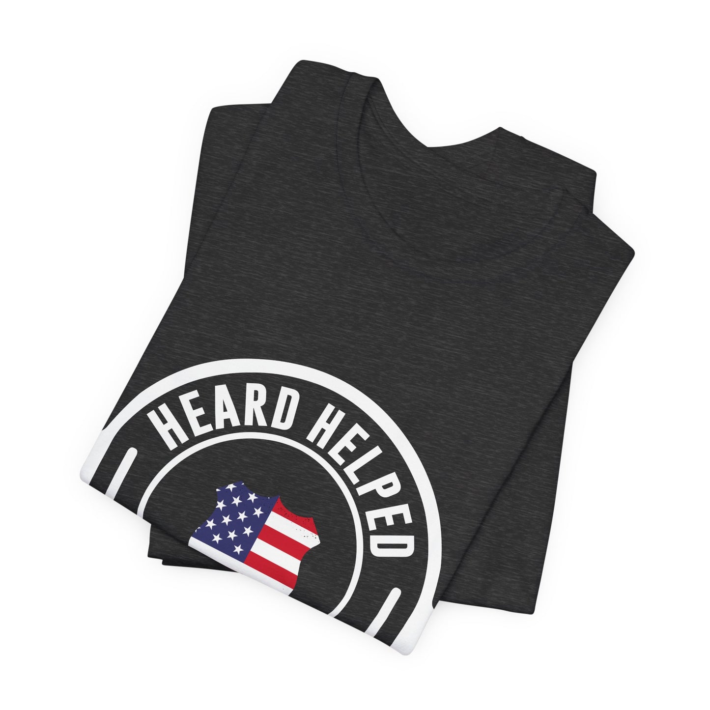 Headset Logo T-Shirt — "Heard Helped Saved" American Flag Design