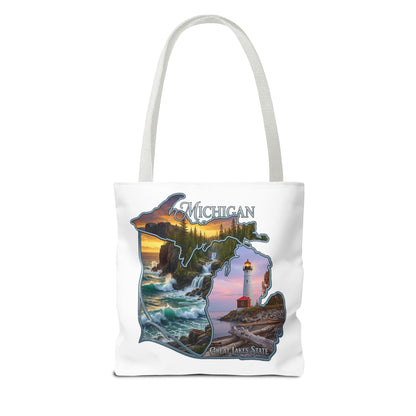 Michigan Lighthouse Tote Bag — Great Lakes Scenic State Travel Tote