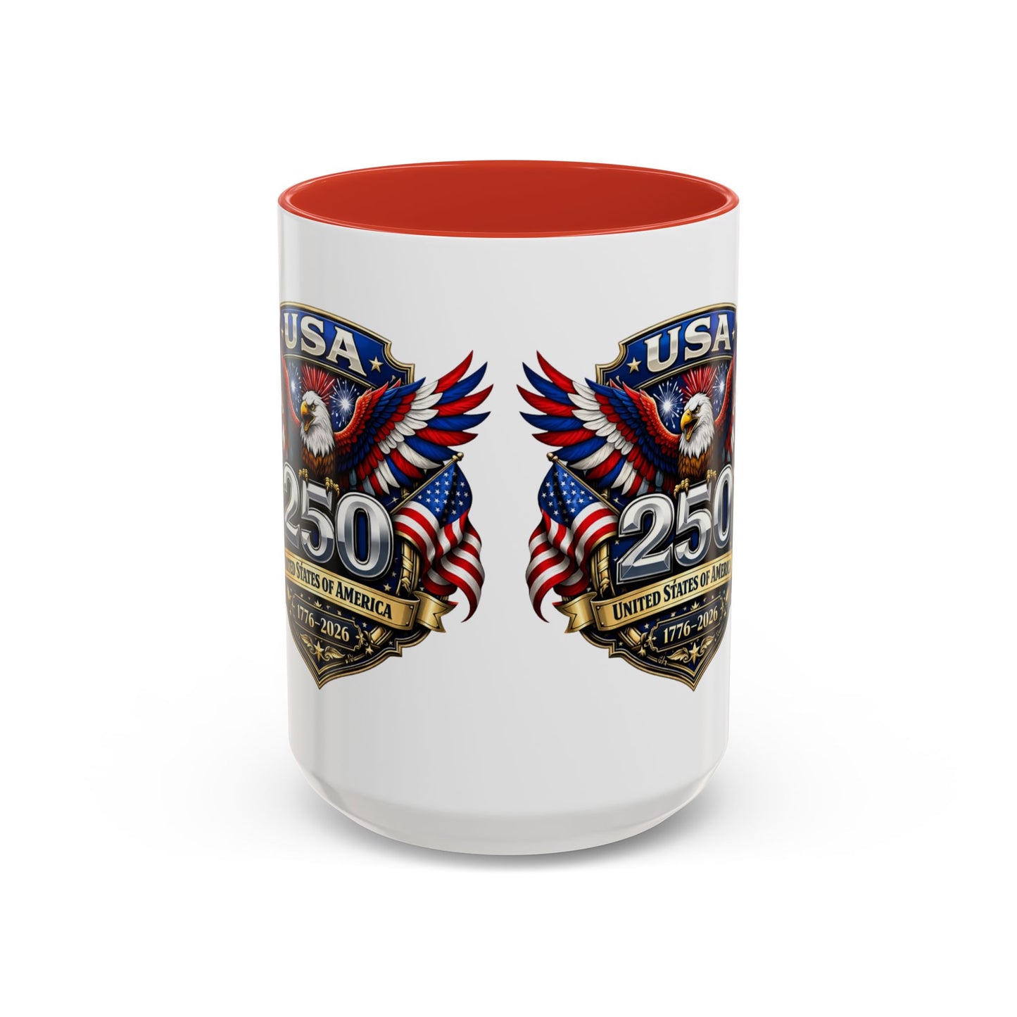 USA 250th Anniversary Accent Coffee Mug – Patriotic Eagle & Flag 1776–2026