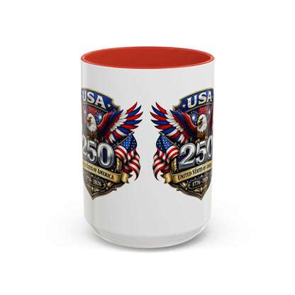 USA 250th Anniversary Accent Coffee Mug – Patriotic Eagle & Flag 1776–2026