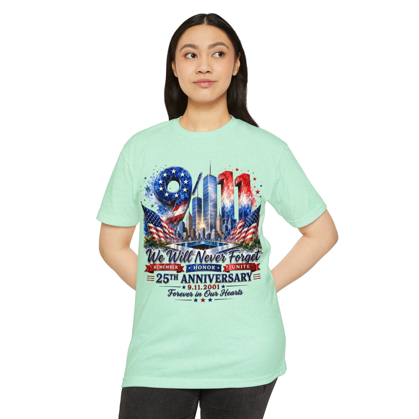 9/11 We Will Never Forget 25th Anniversary Memorial T-Shirt