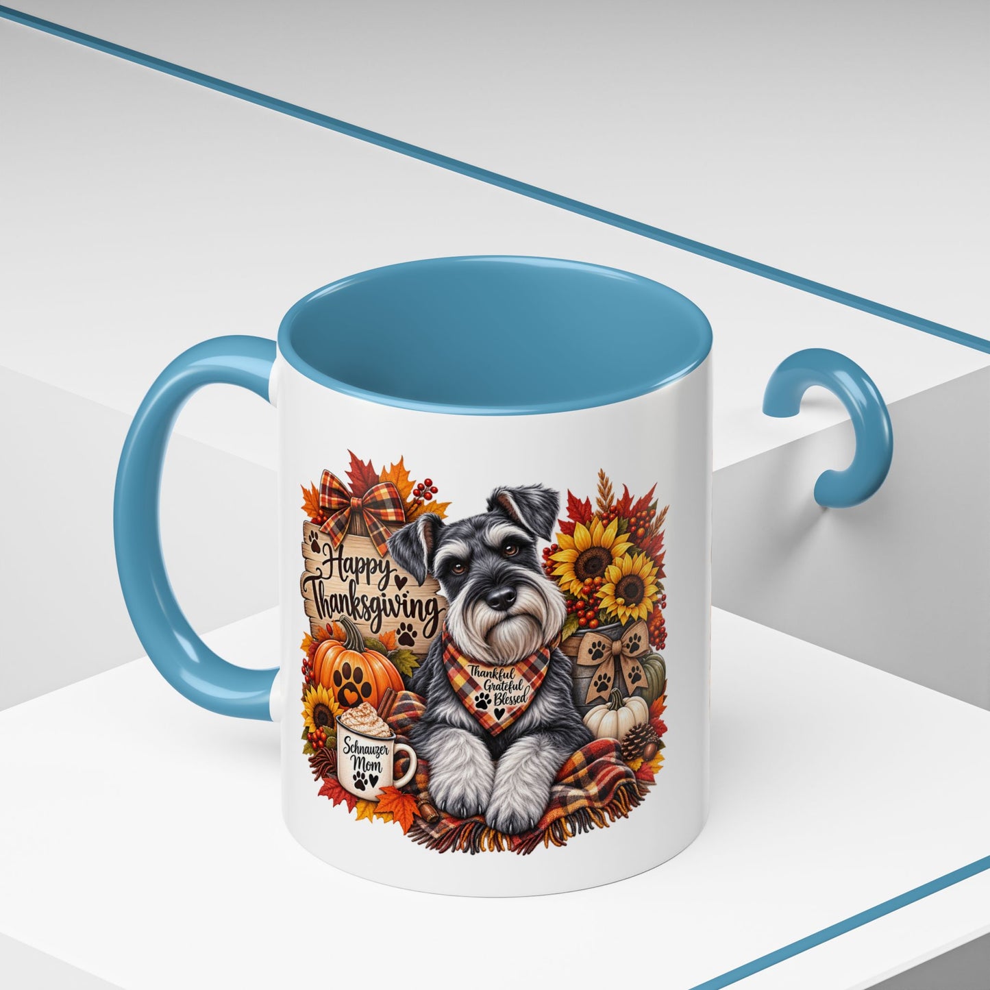 Thanksgiving Schnauzer Coffee Mug — 'Happy Thanksgiving' Autumn Dog Mug (11/15oz)
