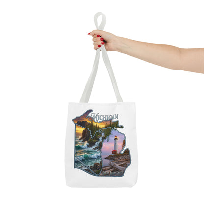 Michigan Lighthouse Tote Bag — Great Lakes Scenic State Travel Tote