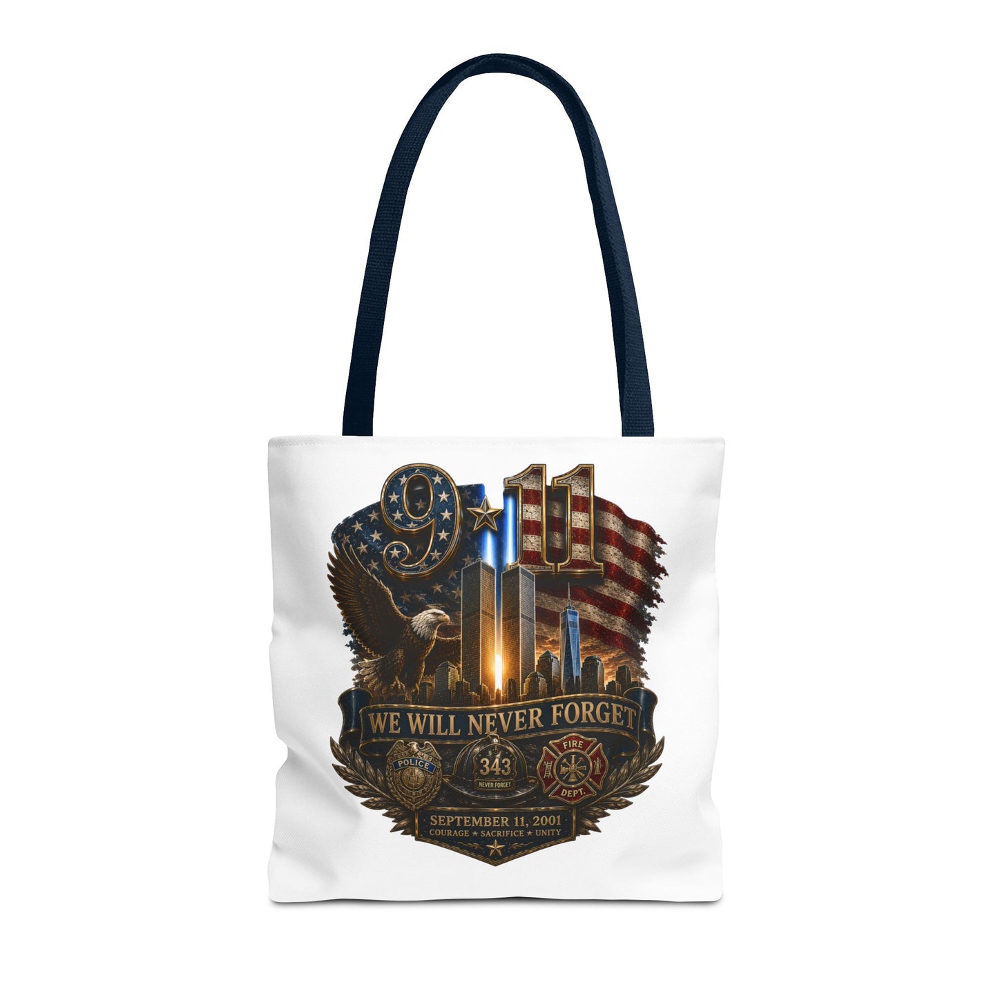 9/11 Memorial Tote Bag — "We Will Never Forget" Patriotic Tribute
