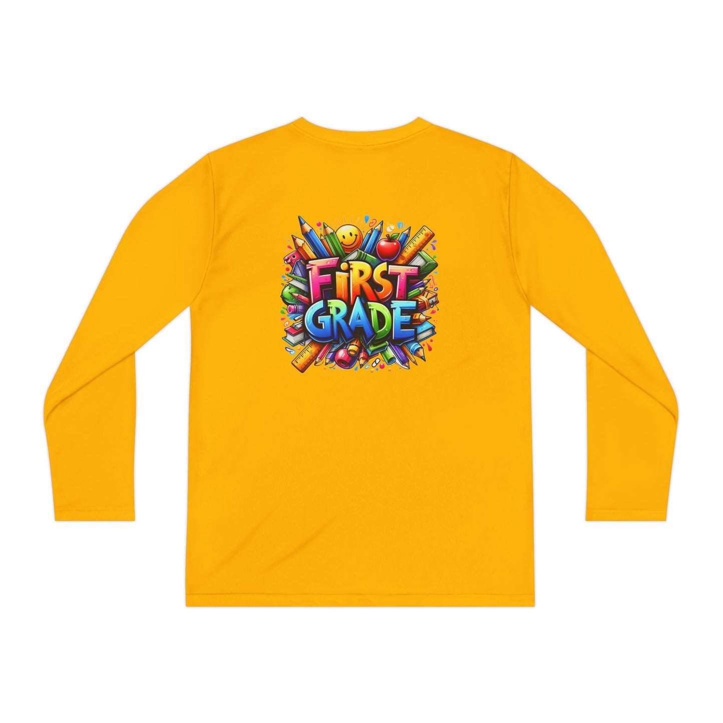 First Grade Youth Long Sleeve Tee — Colorful Back-to-School Shirt