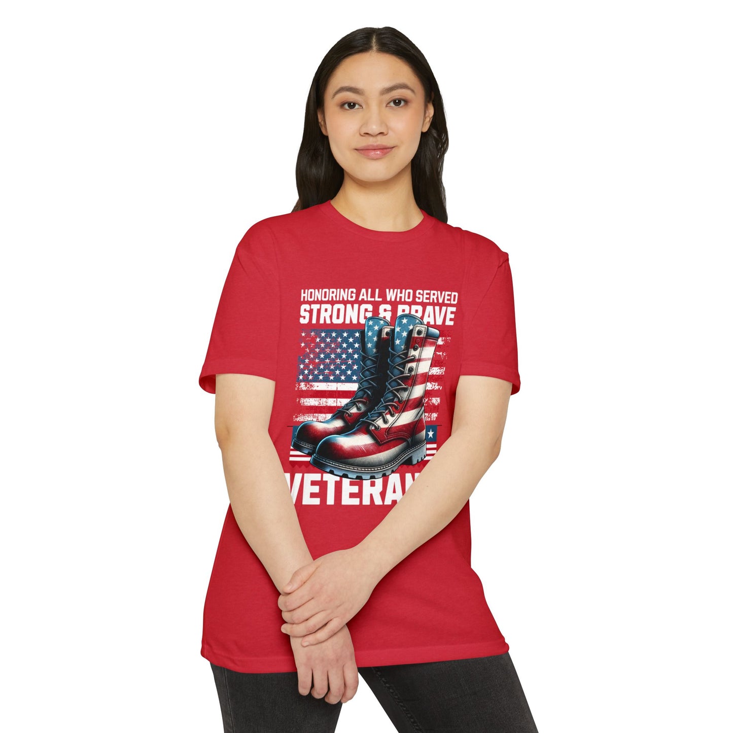 Veterans Tribute T-Shirt — "Honoring All Who Served" American Flag Boots