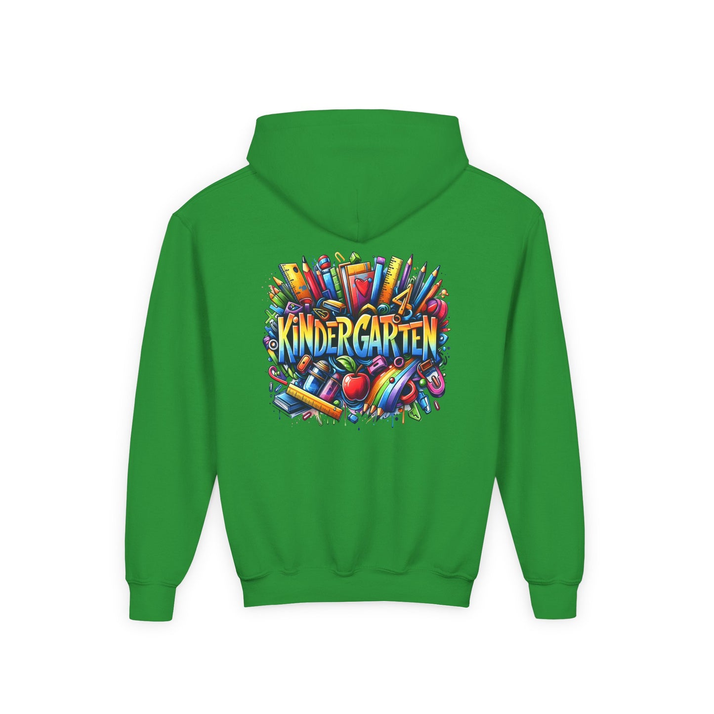 Kindergarten Kids Hoodie — Colorful School Supplies Back-to-School Sweatshirt