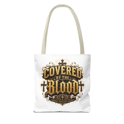 Covered by the Blood Tote Bag — Christian Cross Faith Canvas Tote