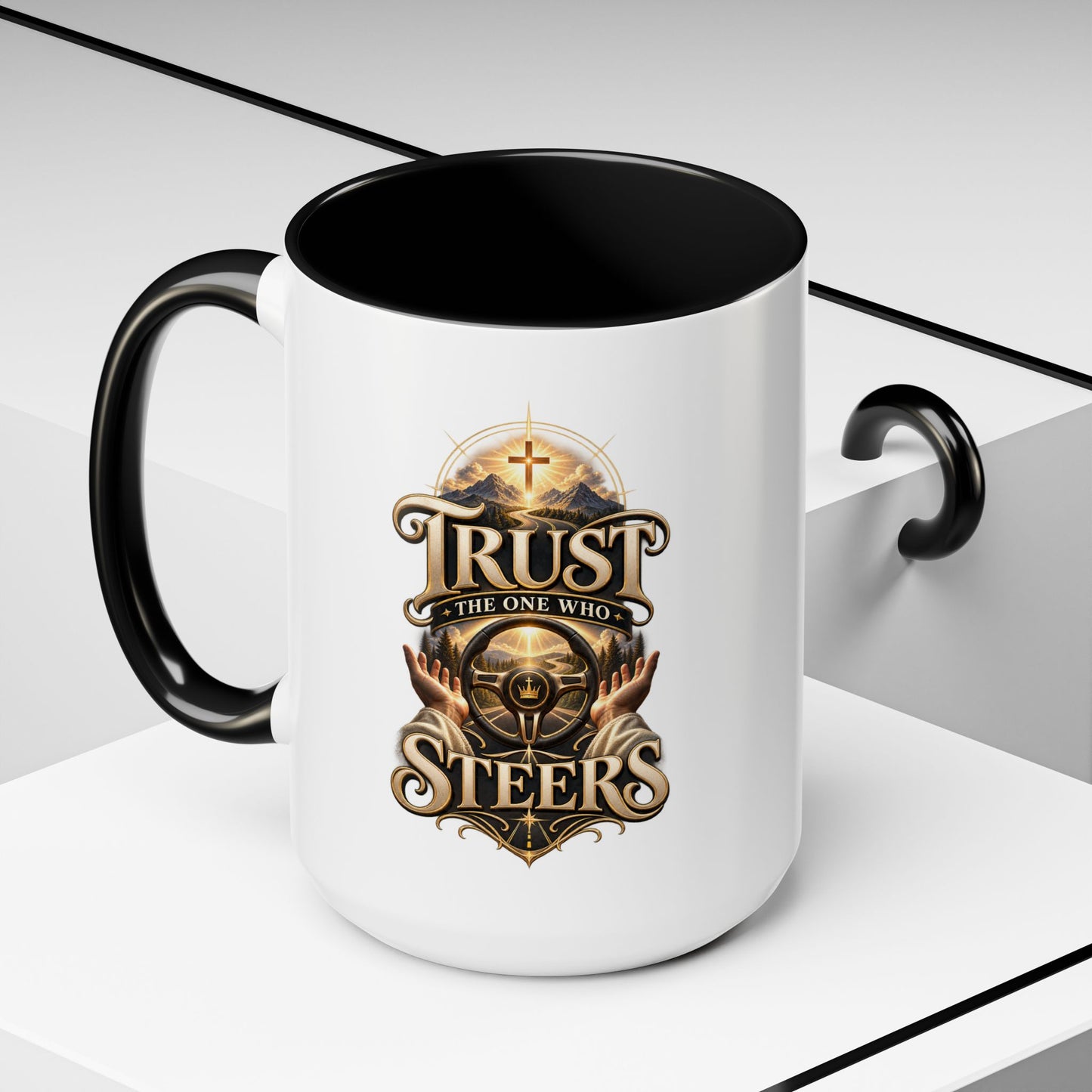 Faith Coffee Mug — "Trust the One Who Steers" Accent 11/15oz