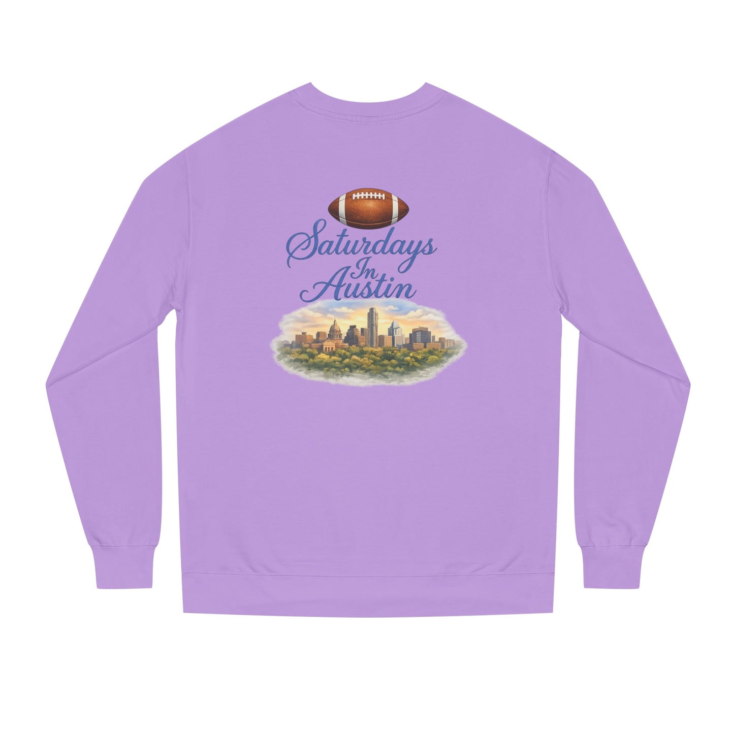 Saturdays in Austin Crewneck Sweatshirt — Floral Football City Skyline Design
