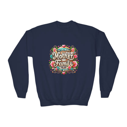 Youth Sweatshirt - "Mother & Family" Floral Quote Crewneck