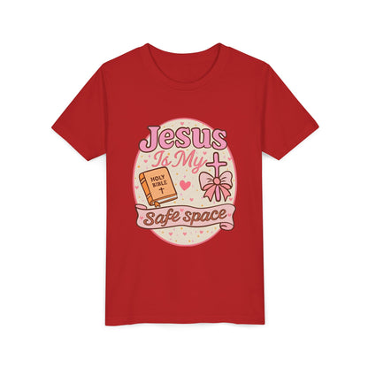 Youth Tee — "Jesus Is My Safe Space" Christian Kids T-Shirt