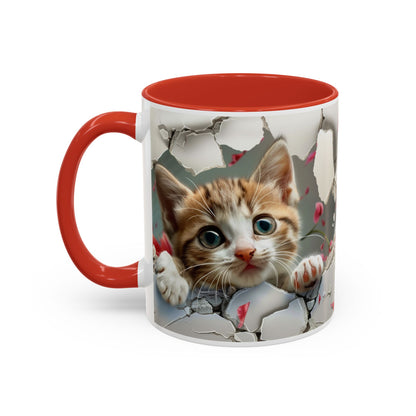 Kitten Peek Accent Coffee Mug — Cute Cat Peekhole Design (11/15 oz)