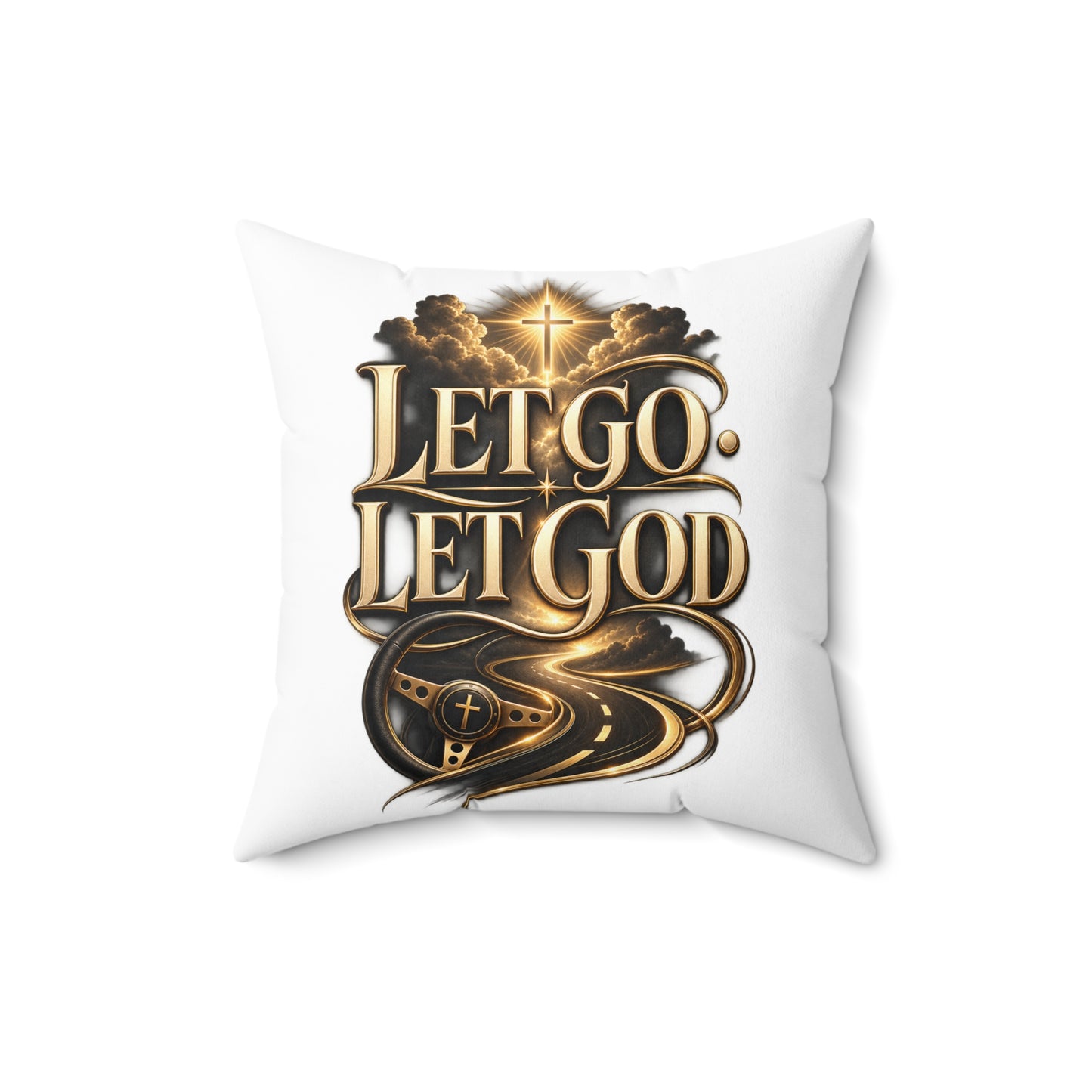 Let Go Let God Decorative Pillow — Inspirational Christian Throw Pillow with Cross & Script