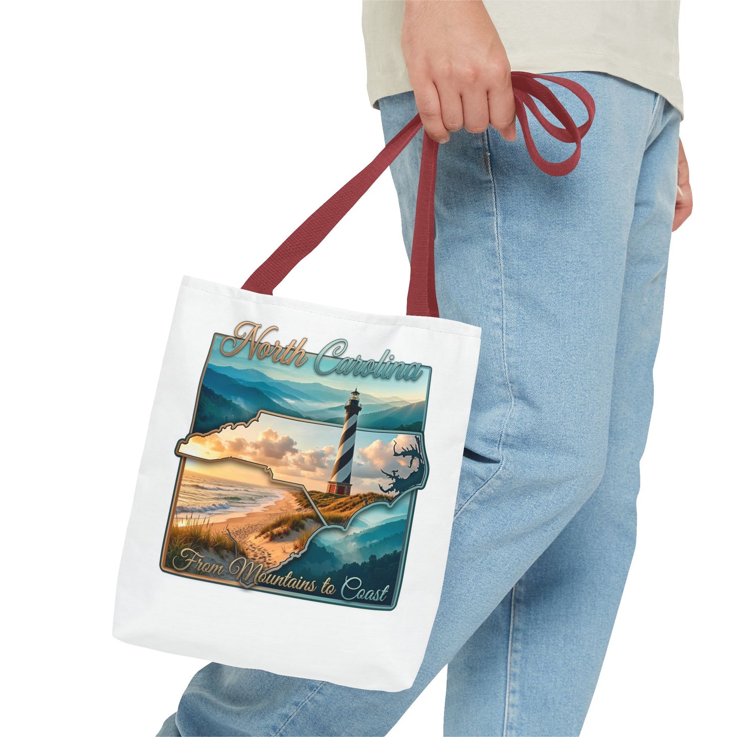 North Carolina Lighthouse Tote Bag — "From Mountains to Coast" Scenic Beach Tote