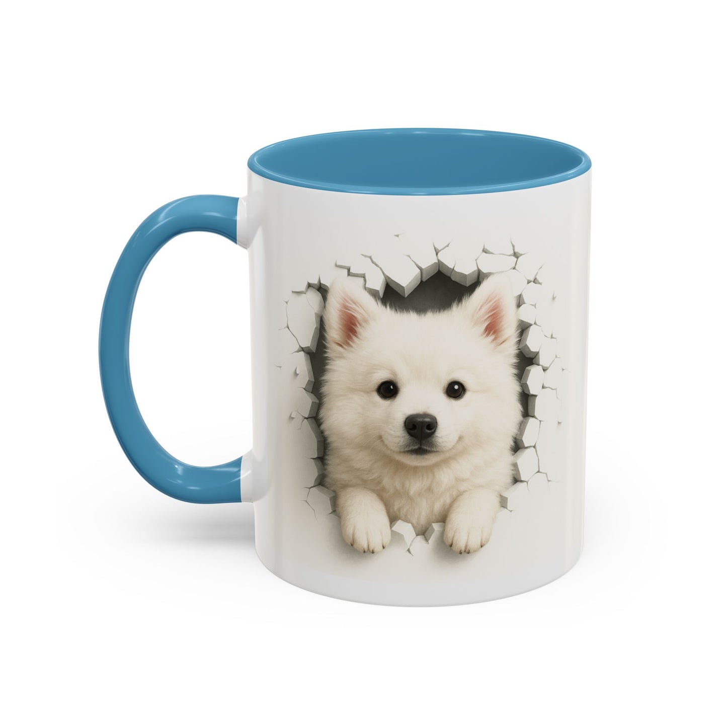 White Samoyed Puppy Accent Coffee Mug — Cute Dog Breakthrough Design (11/15 oz)