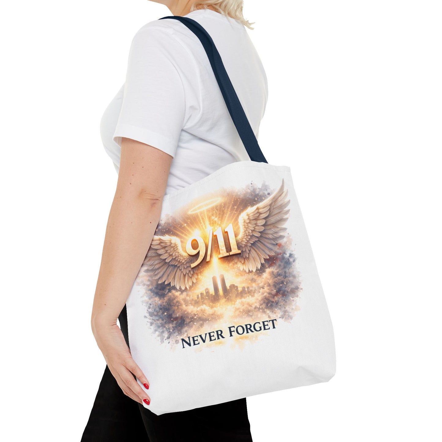 9/11 Memorial Tote Bag – 'Never Forget' Angel Wings Tribute