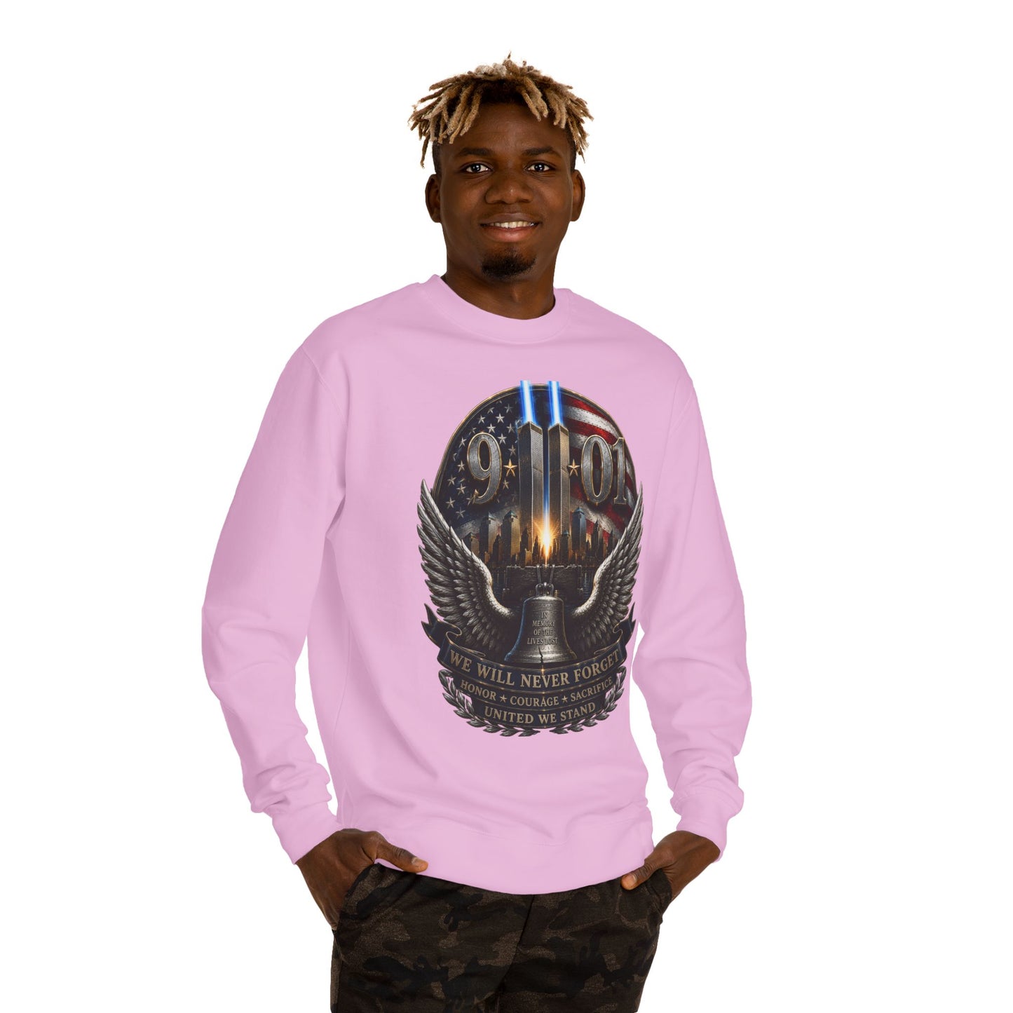 9/11 Memorial Sweatshirt — We Will Never Forget Tribute Crewneck