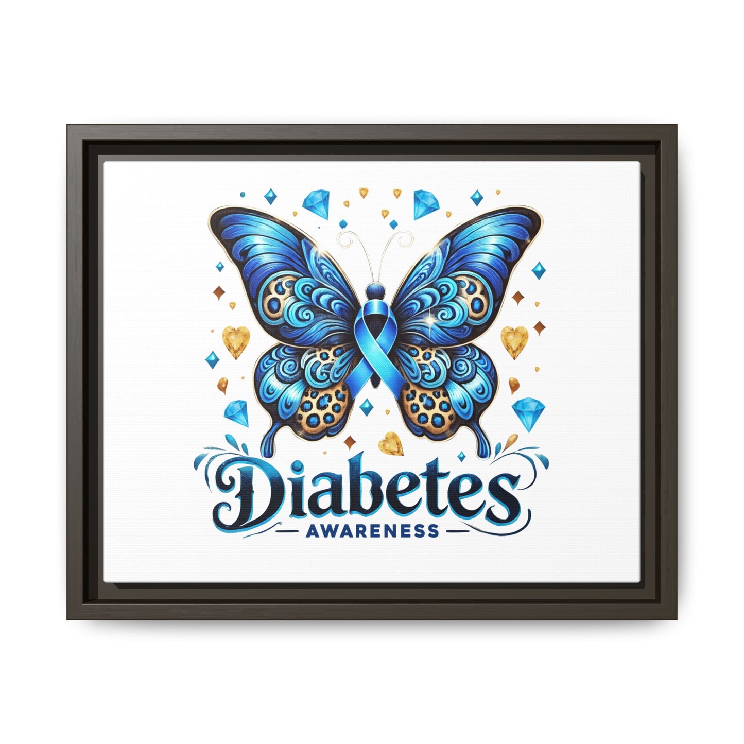 Diabetes Awareness Blue Ribbon Butterfly Matte Framed Canvas