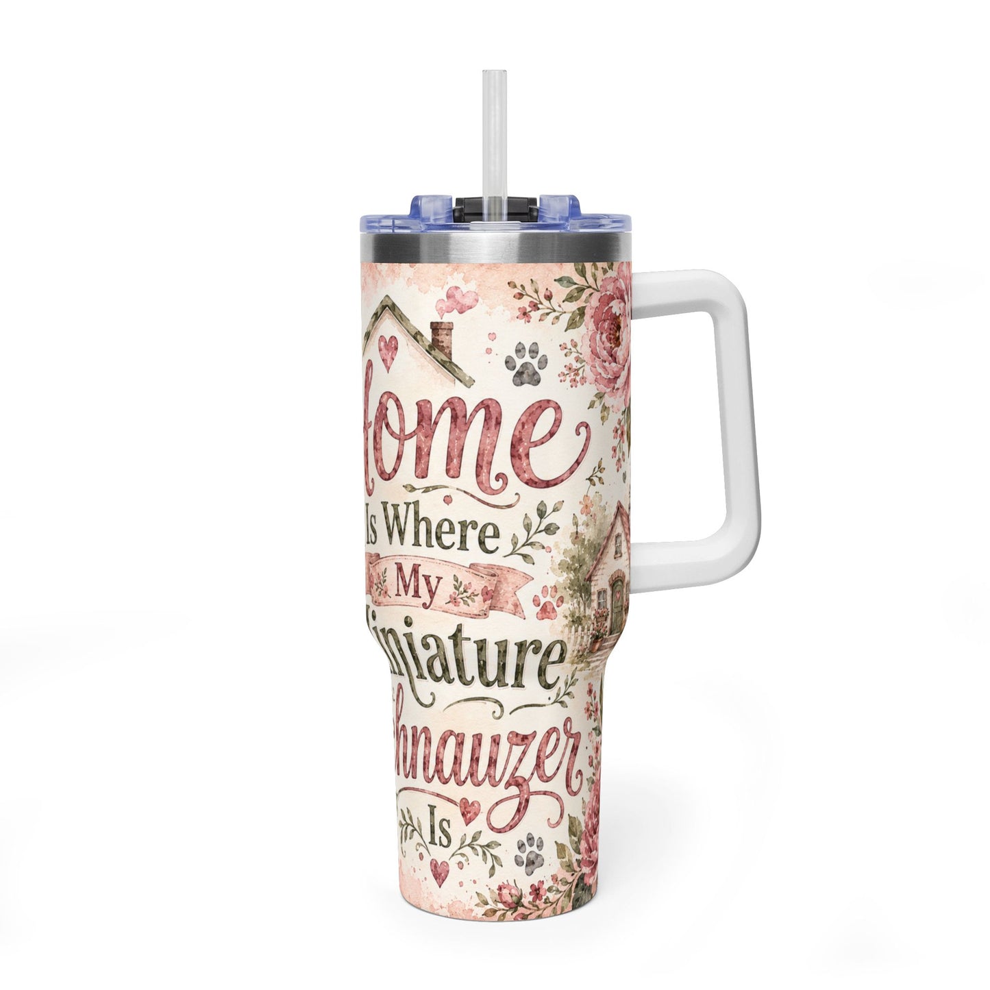 Miniature Schnauzer Floral 40oz Vacuum Tumbler — "Home Is Where My Miniature Schnauzer Is"